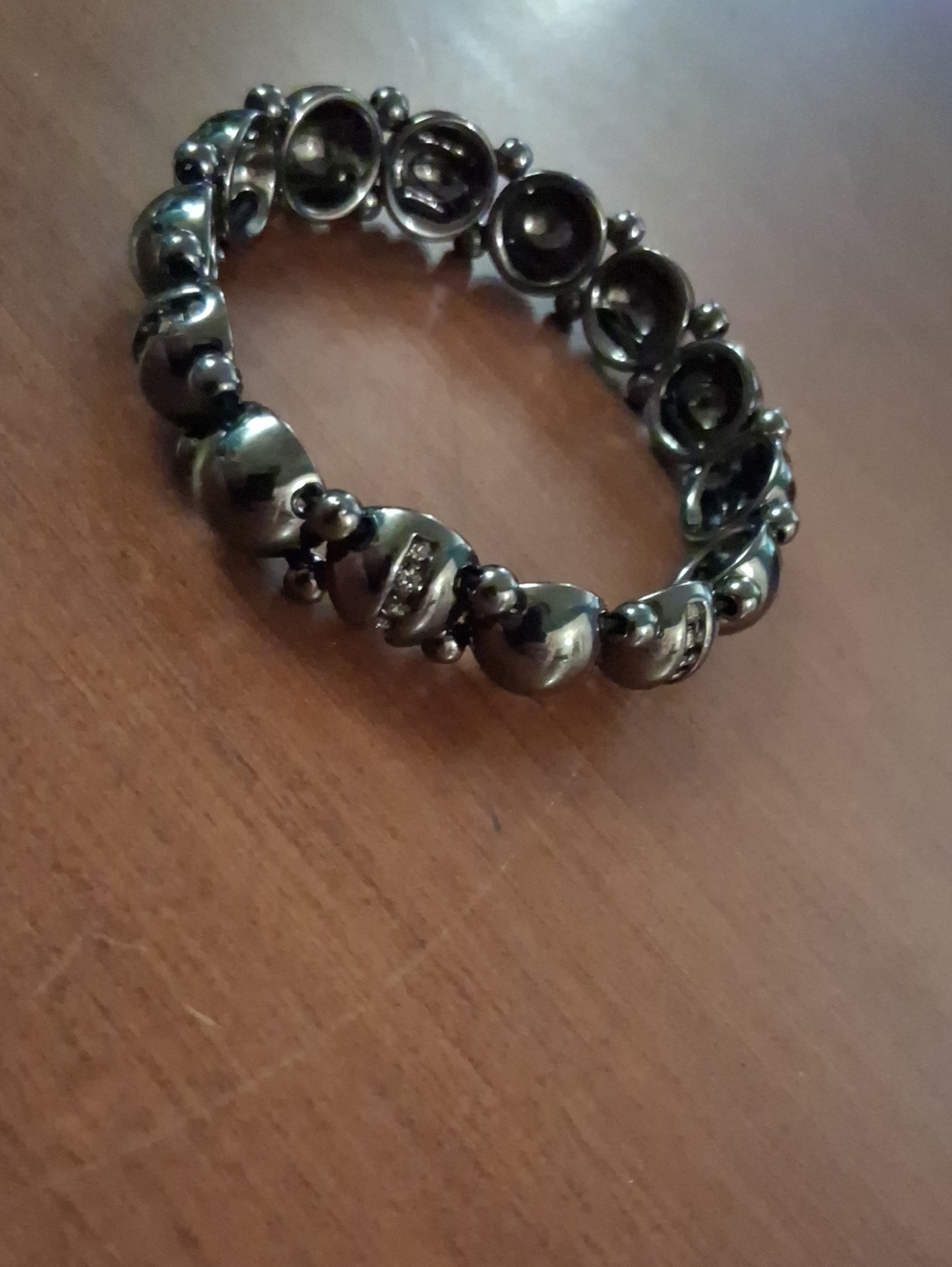 Women's Black Hematite Bead Stretch Bracelet With Rhinestones  - Lia Sophia